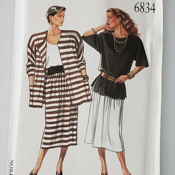 Vintage 80s Simplicity New Look Pattern 6834 Jacket Top Skirt Sz 8-18 Uncut - Picture 1 of 2
